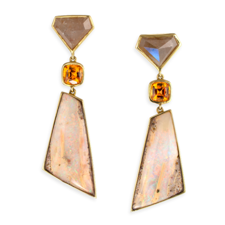 Diamond, Mandarin Garnet & Boulder Opal Earrings