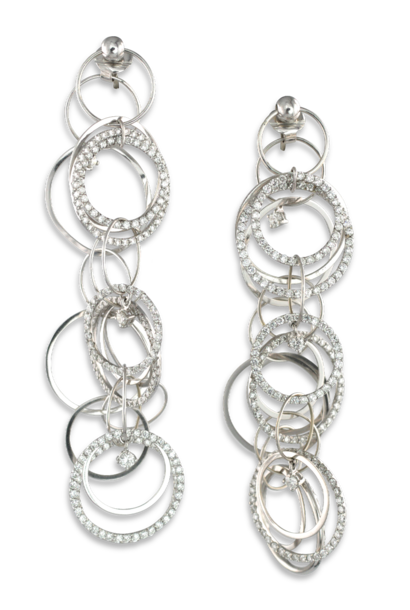 18k White Gold and Diamond Multi-Hoop Link Earrings