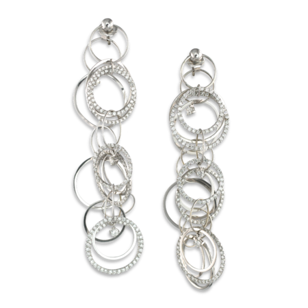 18k White Gold and Diamond Multi-Hoop Link Earrings