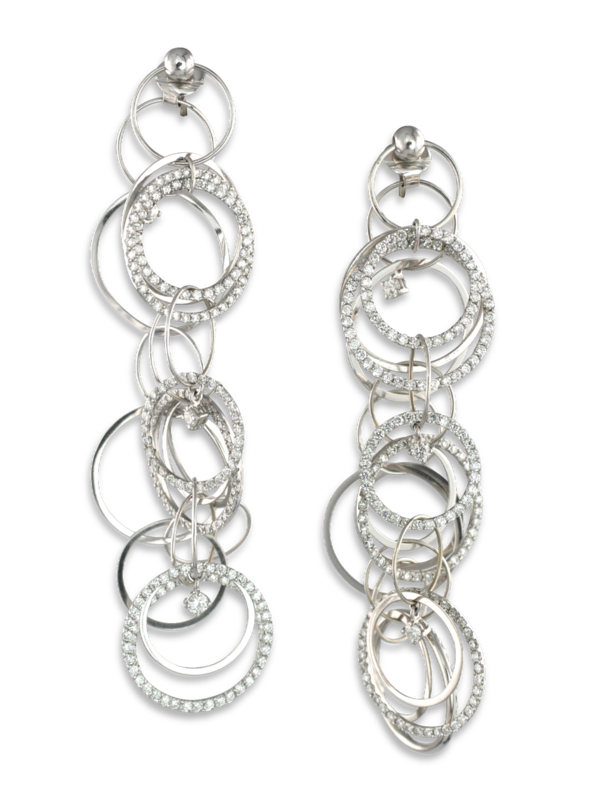 18k White Gold and Diamond Multi-Hoop Link Earrings