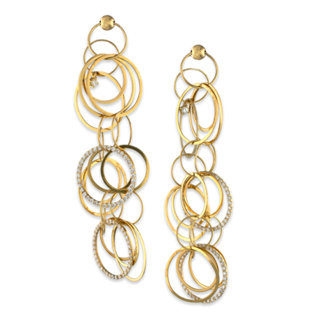 18k Gold and Diamond Multi-Hoop Link Earrings