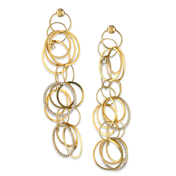 Link 18k Gold and Diamond Multi-Hoop Link Earrings