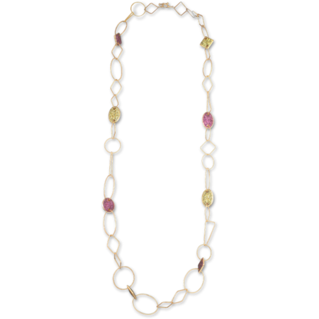 Pink & Yellow Sapphire Rose Gold Link Necklace