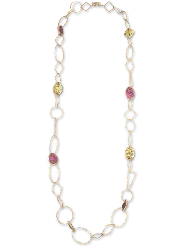 Pink & Yellow Sapphire Rose Gold Link Necklace