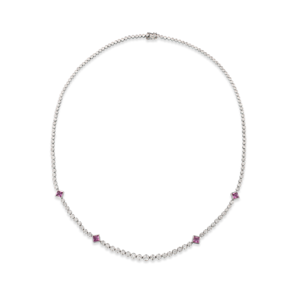 White Diamond & Pink Sapphire Necklace