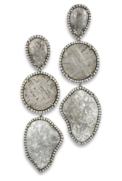 Diamond Slice, Meteorite and Diamond Earrings
