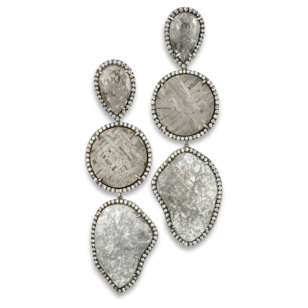Diamond Slice, Meteorite and Diamond Earrings