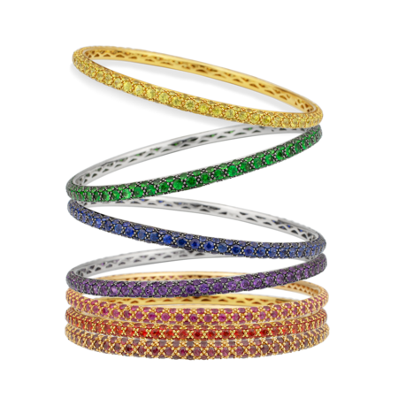 Colored Gemstone Triple Set Bangle