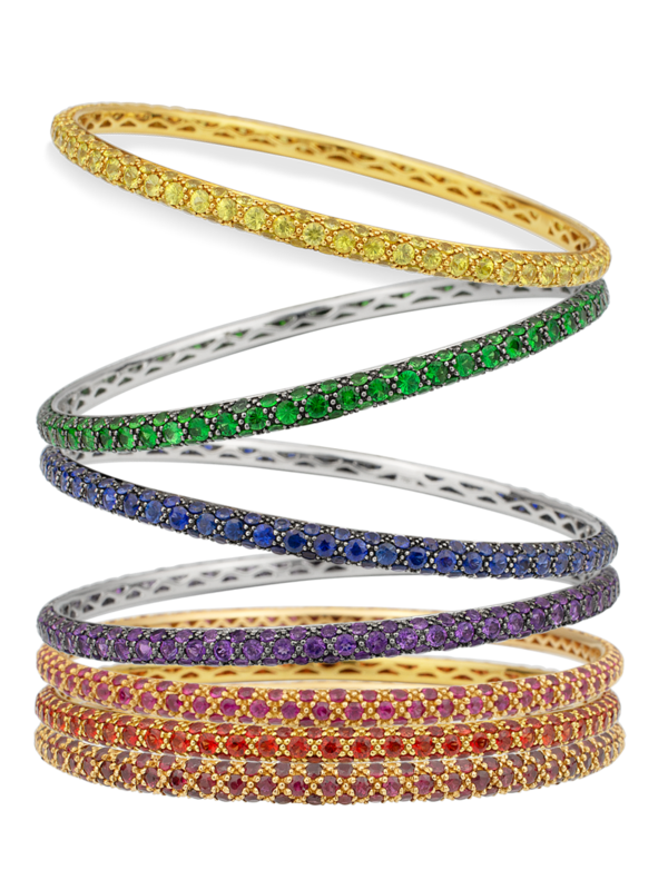 Colored Gemstone Triple Set Bangle