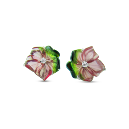 Tourmaline Flower and Diamond Earrings