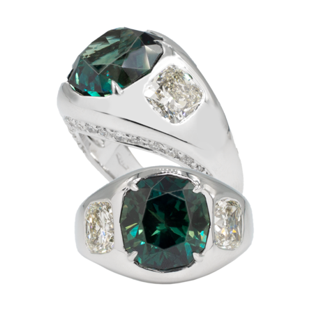 Greenish Blue Sapphire & Diamond Ring