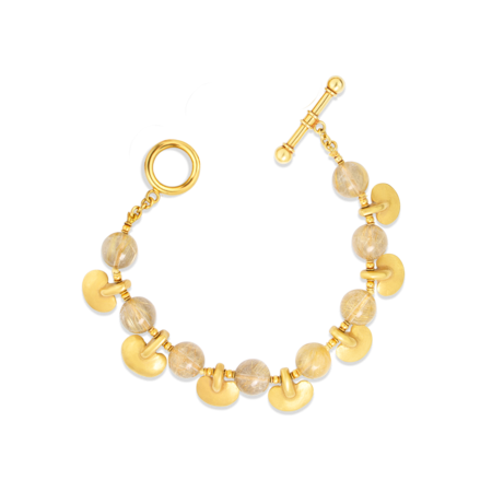 Pre-Columbian Gold & Rutilated Quartz Bracelet - 7.5"