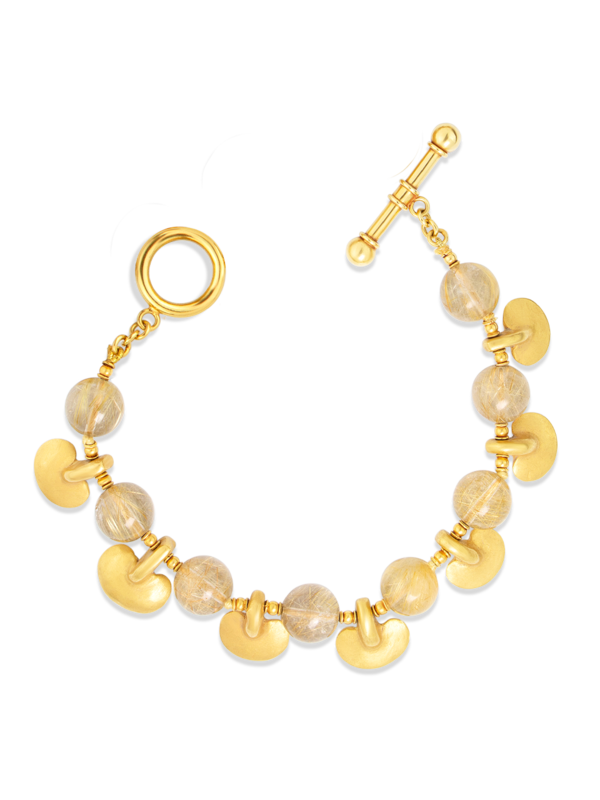 Pre-Columbian Gold & Rutilated Quartz Bracelet - 7.5"