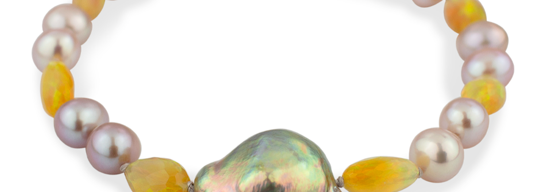 Freshwater Pearl and Ethiopian Opal Bracelet - 7"