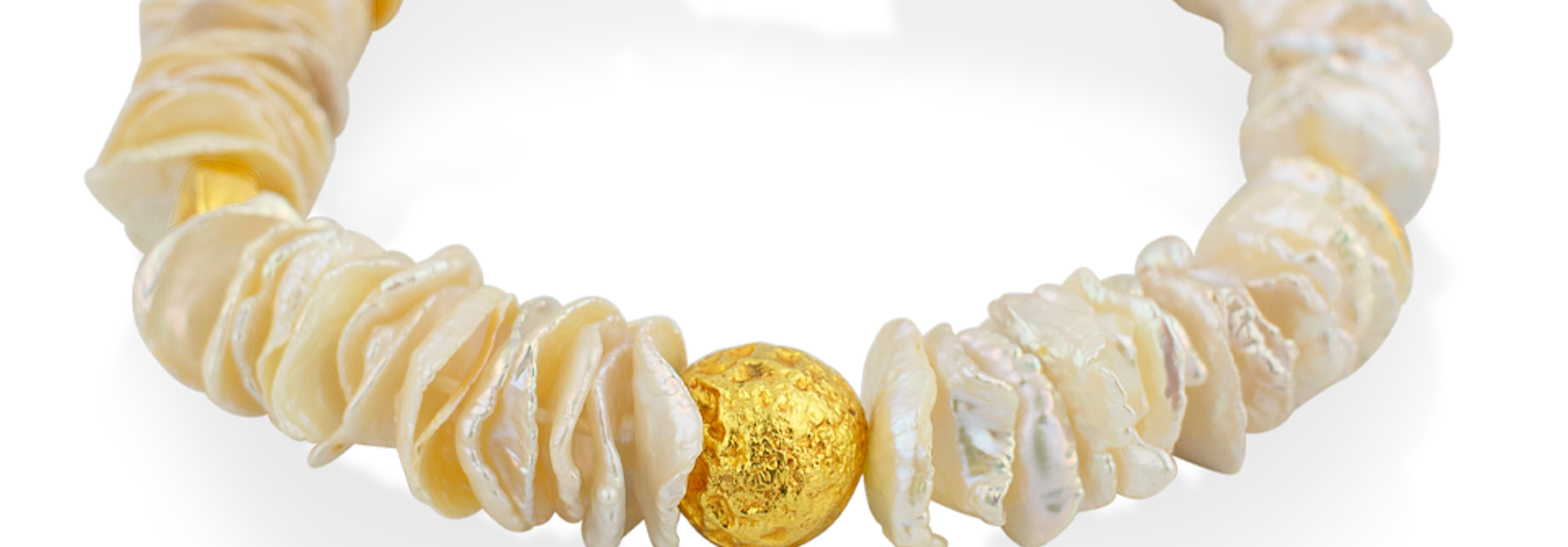 Flat Keshi Pearl and Gold Bracelet - 7"