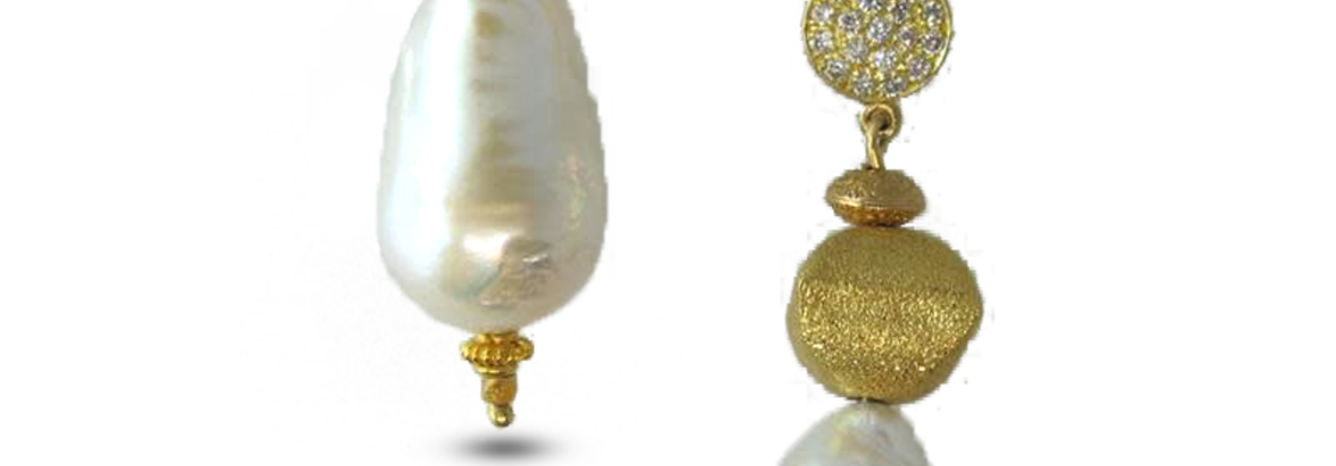 Baroque Pearl, Gold & Diamond Earrings