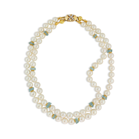 South Sea Pearl & Aquamarine Necklace - 2 Strands