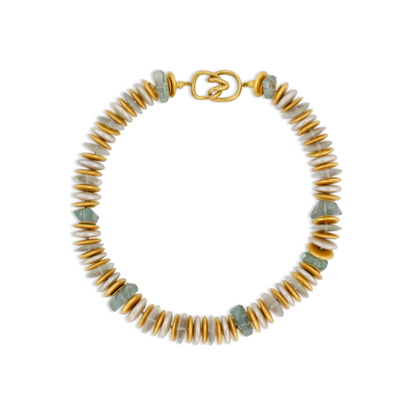 Coin Pearl & Aquamarine Necklace - 18"