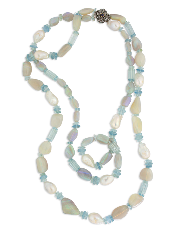 Crystal Opal, Aquamarine & Pearl Necklace | 2 strands - 26"