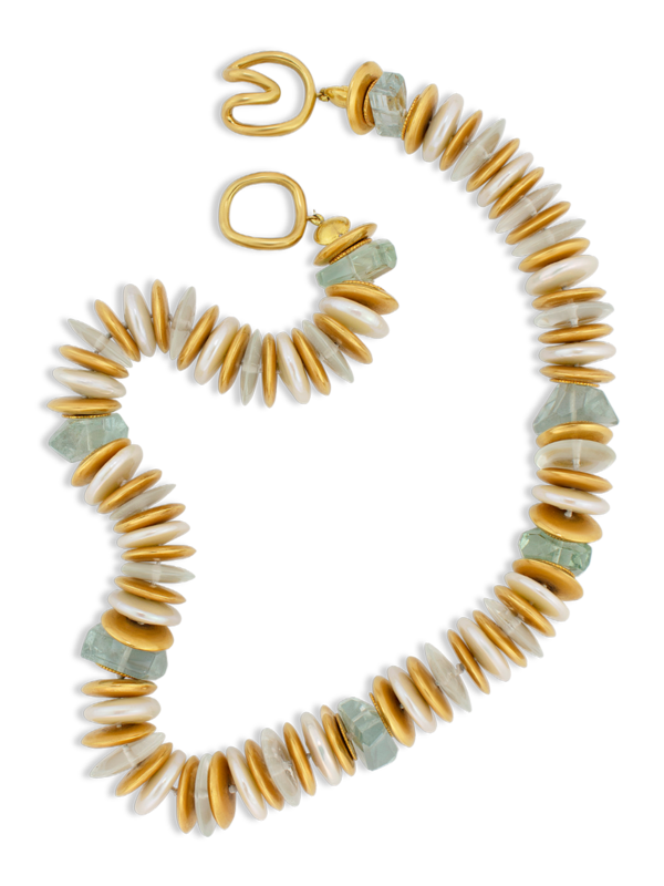 Coin Pearl & Aquamarine Necklace - 18"