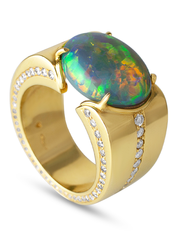 Black Opal & Diamond Cigar Band Ring