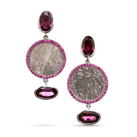 Meteorite, Rubelite and Pink Sapphire Earrings
