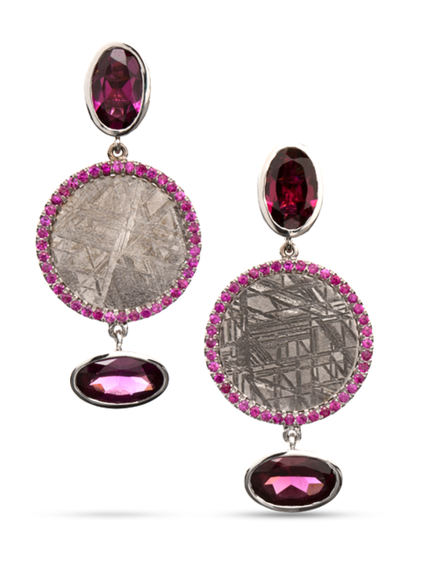 Meteorite, Rubelite and Pink Sapphire Earrings