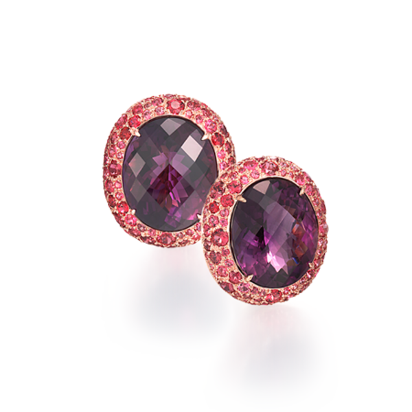 Amethyst & Pink Spinel Pave Button Style Earrings