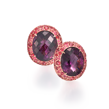 Amethyst & Pink Spinel Pave Button Style Earrings-1
