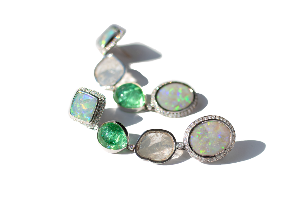 Opal, Diamond Slice & Paraiba Earrings-2