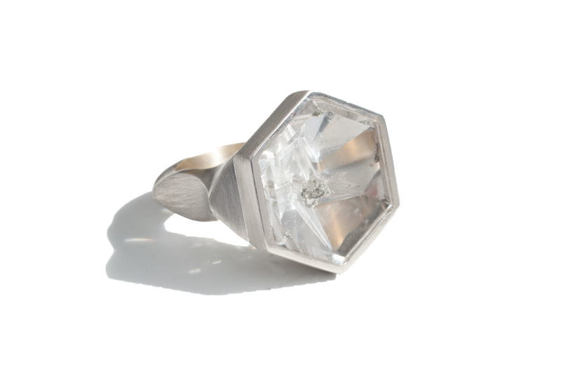 Rock Crystal & Pyrite Ring