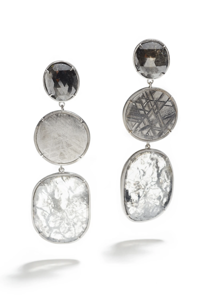 Black Diamond, Meteorite and Diamond Slice Earrings