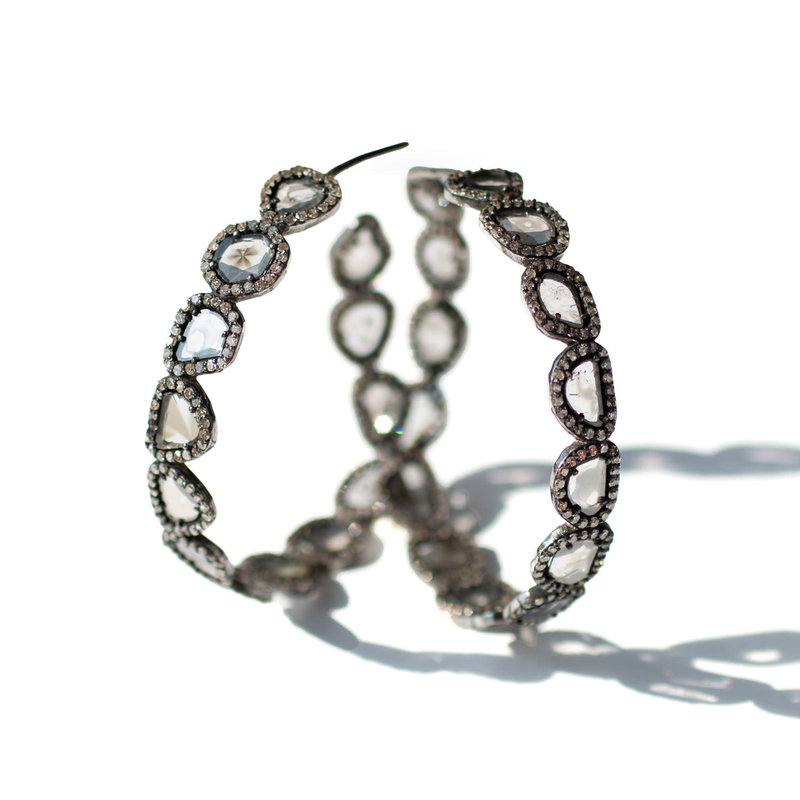 Sterling Silver and Diamond Slice Hoop Earrings