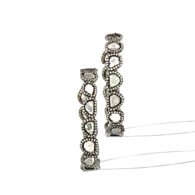 Sterling Silver and Diamond Slice Hoop Earrings