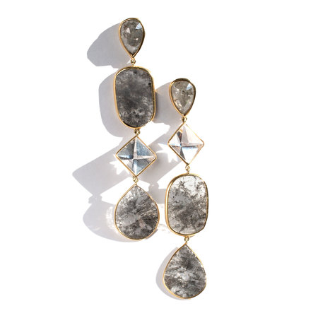 Diamond Slice & Quartz Rutile Earrings