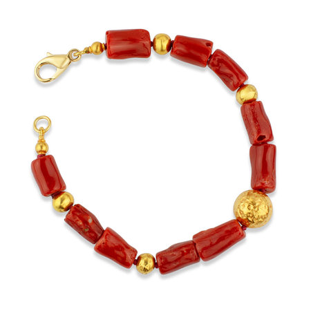 Red Coral and Gold Bracelet - 7"