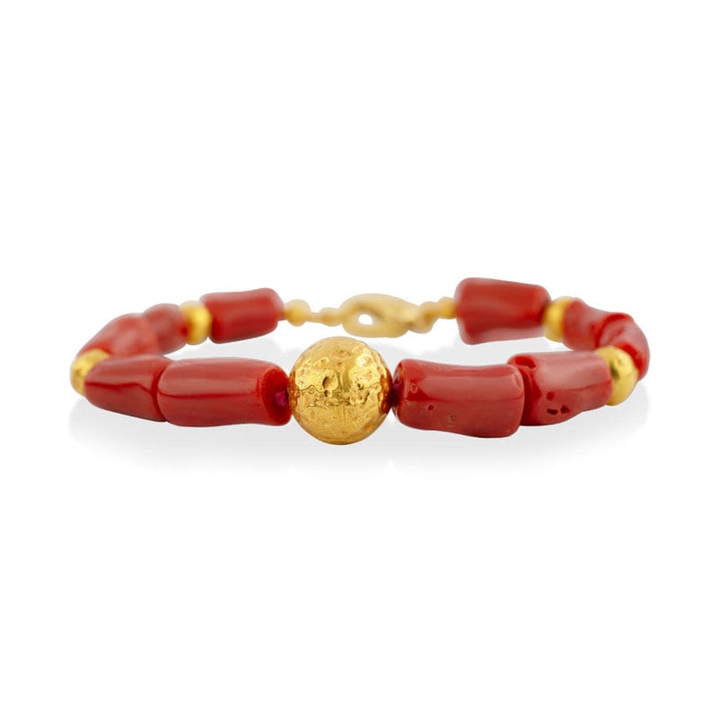 Red Coral and Gold Bracelet - 7"