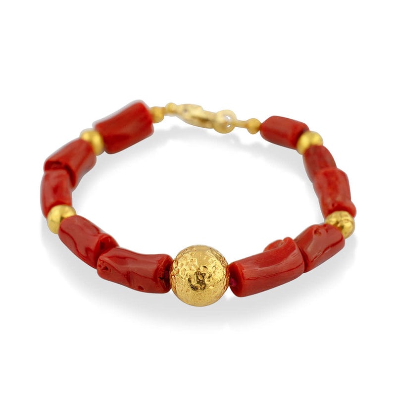 Red Coral and Gold Bracelet - 7"