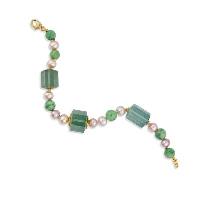 Tourmaline, Jade & Freshwater Pearl Bracelet - 7"