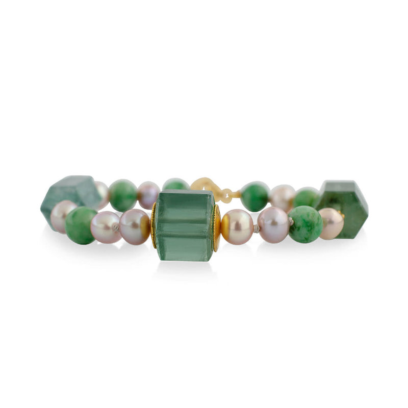 Tourmaline, Jade & Freshwater Pearl Bracelet - 7"