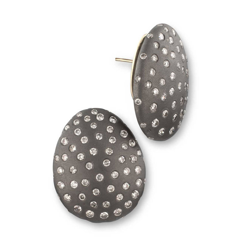 Sterling Silver Diamond Button Earrings