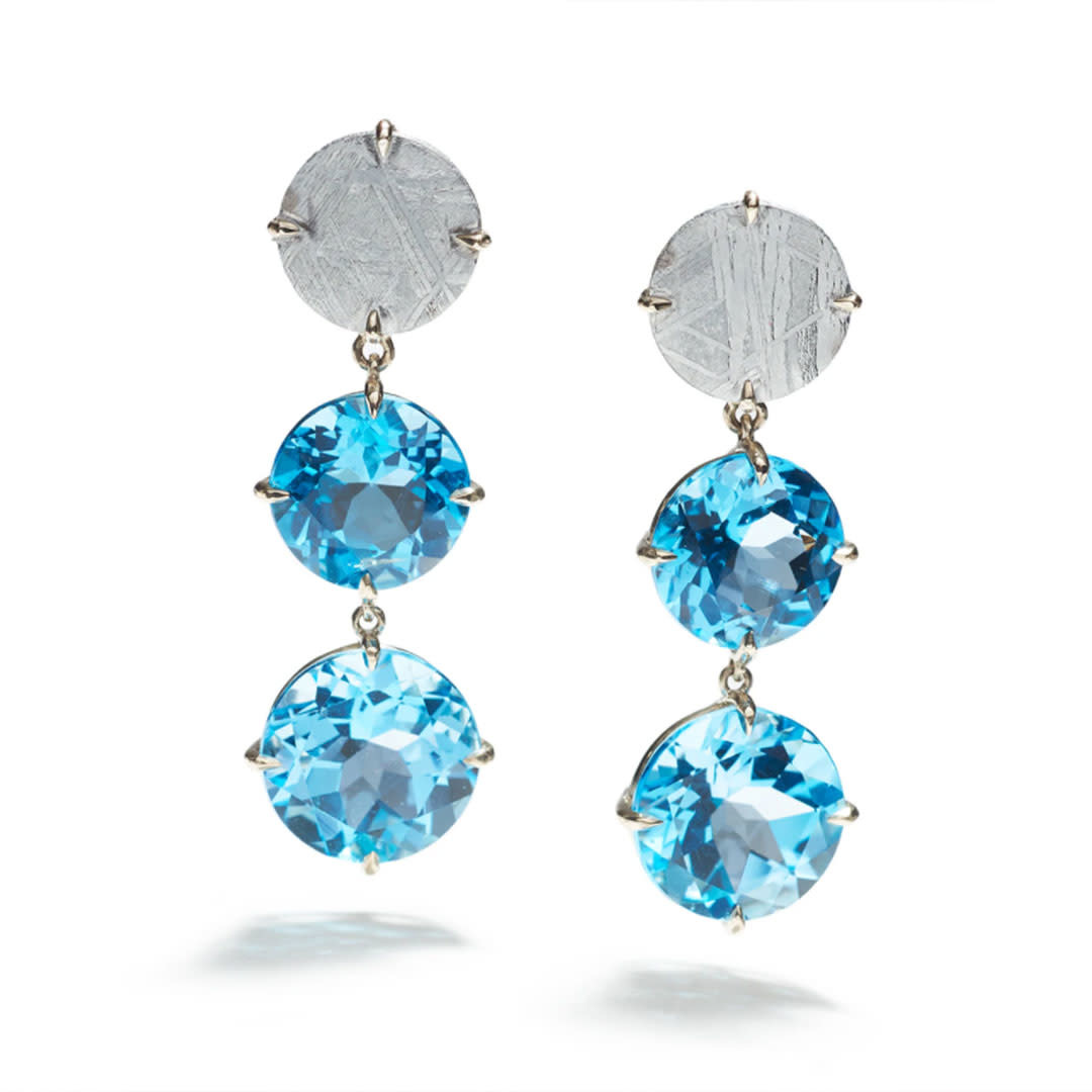 Blue Topaz Triple Drop Bezel Stud Earrings