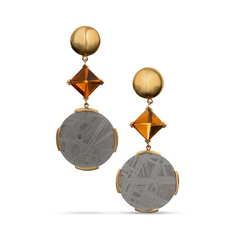 Citrine, Diamond & Meteorite Earrings