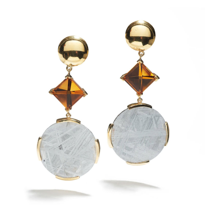 Citrine, Diamond & Meteorite Earrings