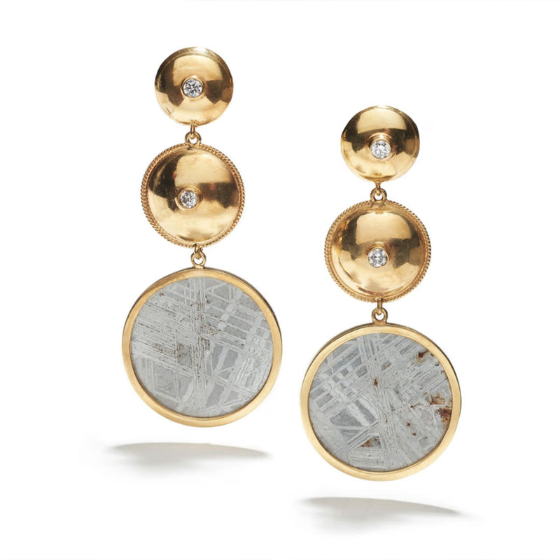 Diamond, Gold & Meteorite Earrings