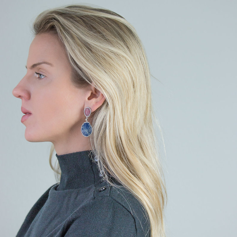 Pink and Blue Sapphire Earrings