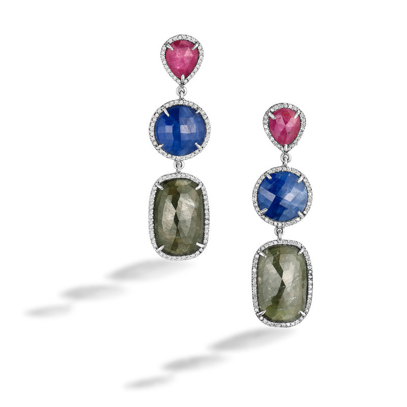 Pink, Blue and Green Sapphire Earrings