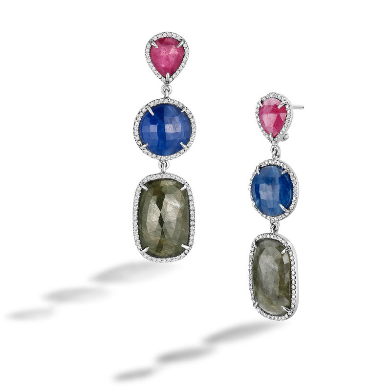 Pink, Blue and Green Sapphire Earrings