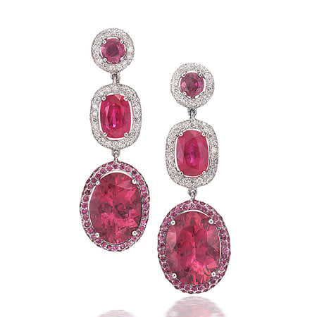 Ruby, Sapphire and Rubelite Earrings