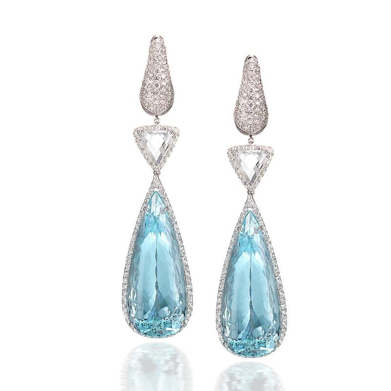 Diamond & Aquamarine Drop Earrings